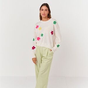 BRODIE CASHMERE POLLY FLORAL CREW TOP Small